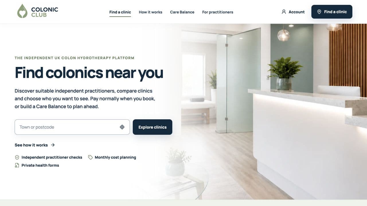 Colonic Club clinic-discovery homepage