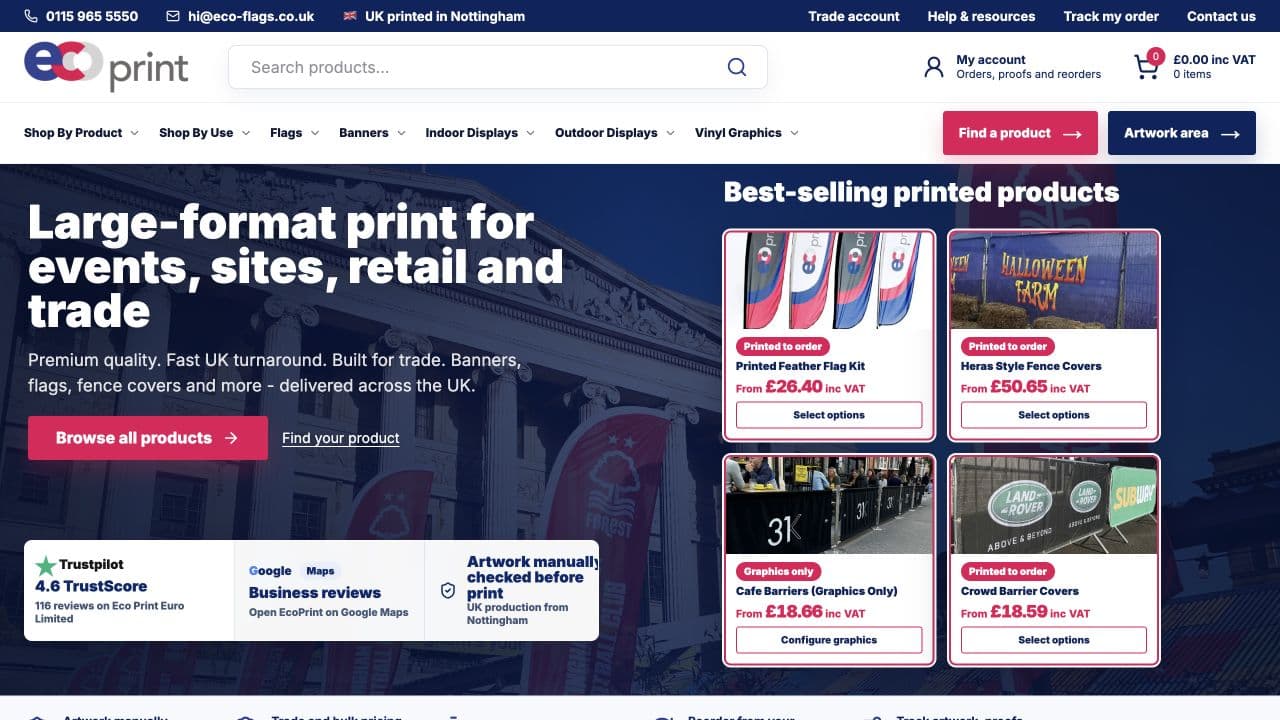 EcoPrint large-format print e-commerce homepage