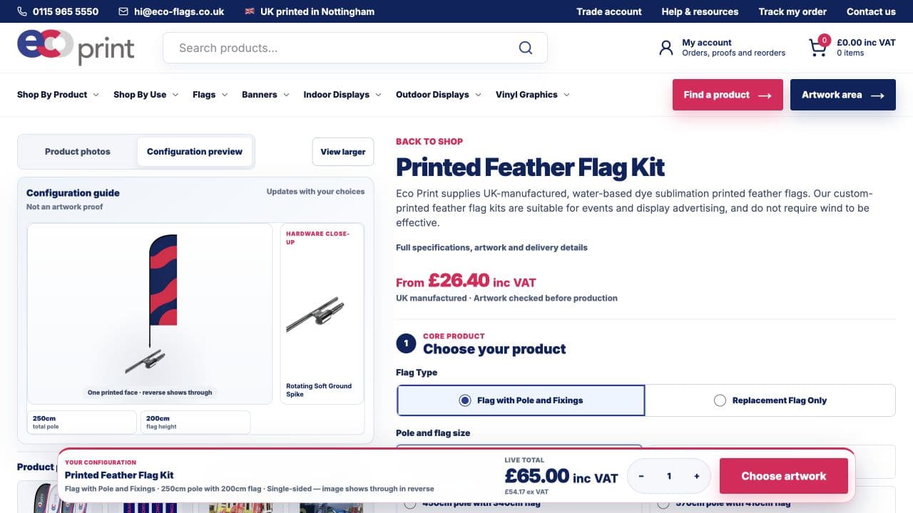 EcoPrint printed feather flag product builder