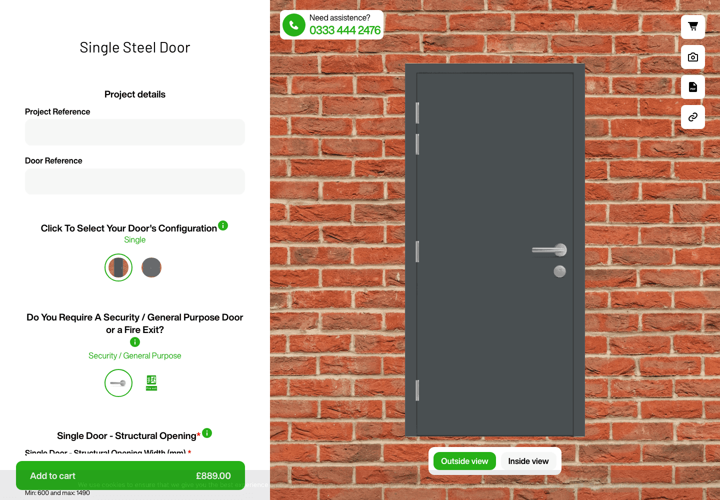 Visual Door Builder configurator with live door preview and price